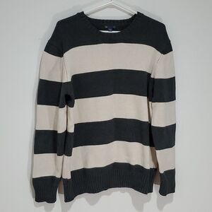GAP Lrg Oat Stripe Crm & Gry Crew Neck Sweater